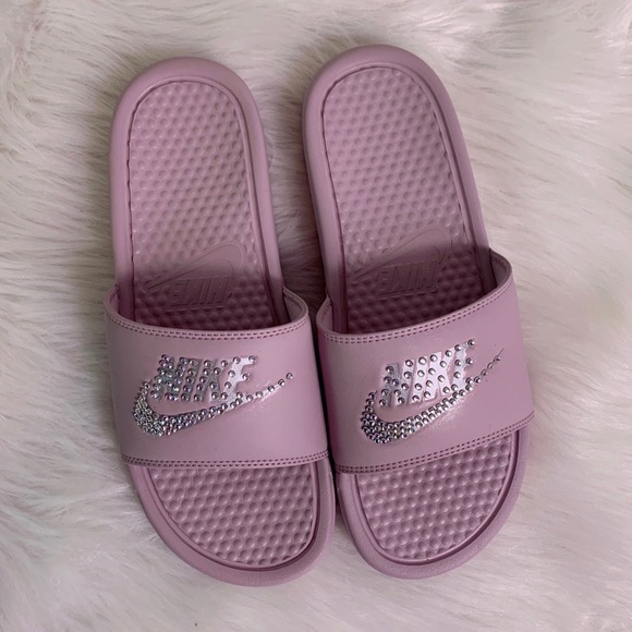 Nike Shoes - Nike Pink Rhinestone Custom Slides